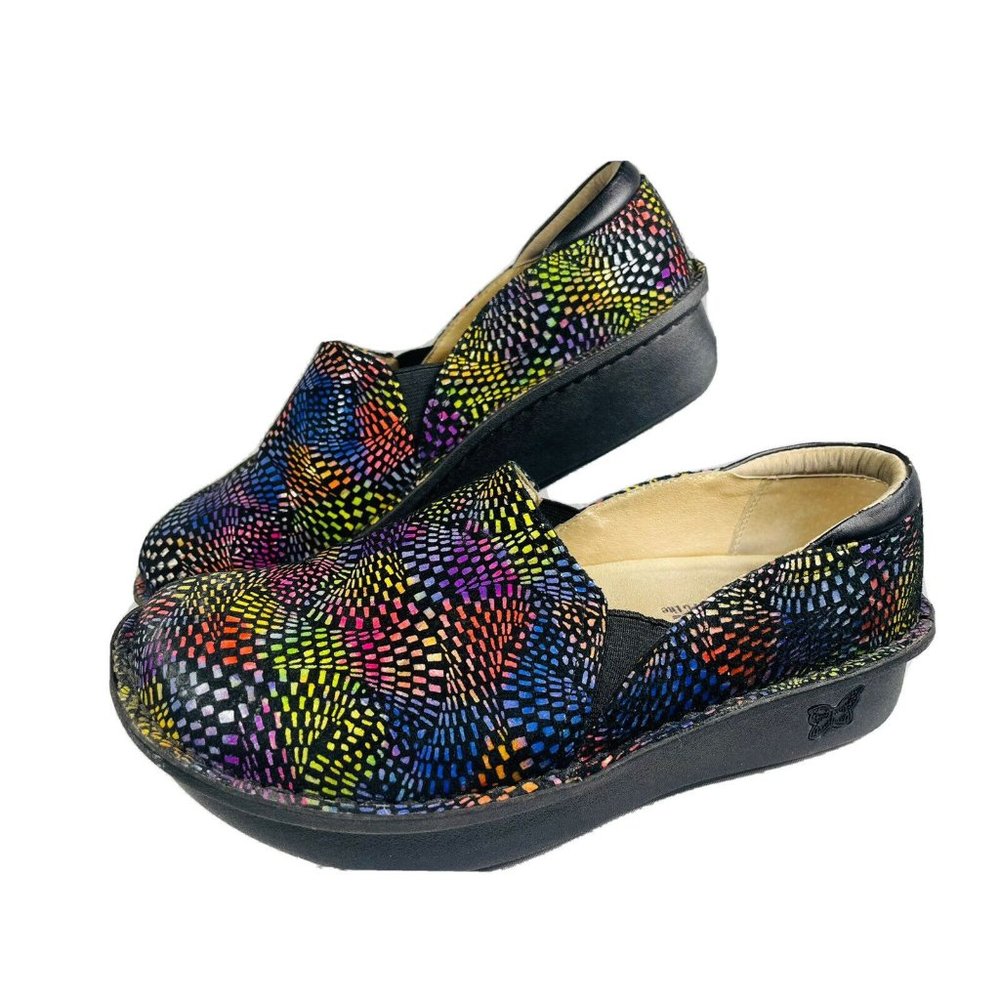 Alegria Women’s 37 7-7.5 Leather  Comfort Lite Loafer Clog Shoes Geometric Swirl